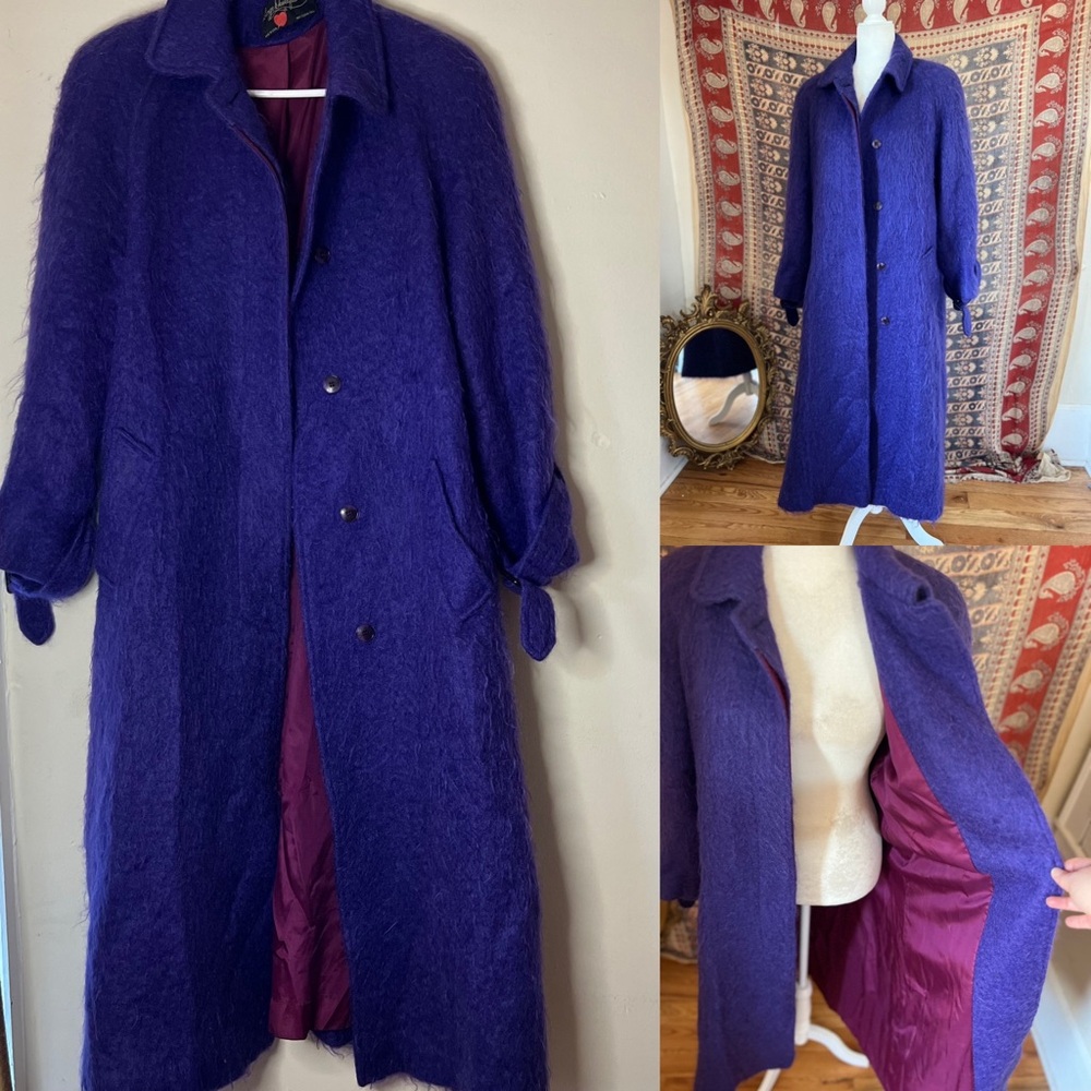 Elegant Purple mohair blend trench coat size medium city wear